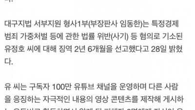 구독자 상대 100억 사기’ 유튜버 유정호 씨, 징역 2년 6개월